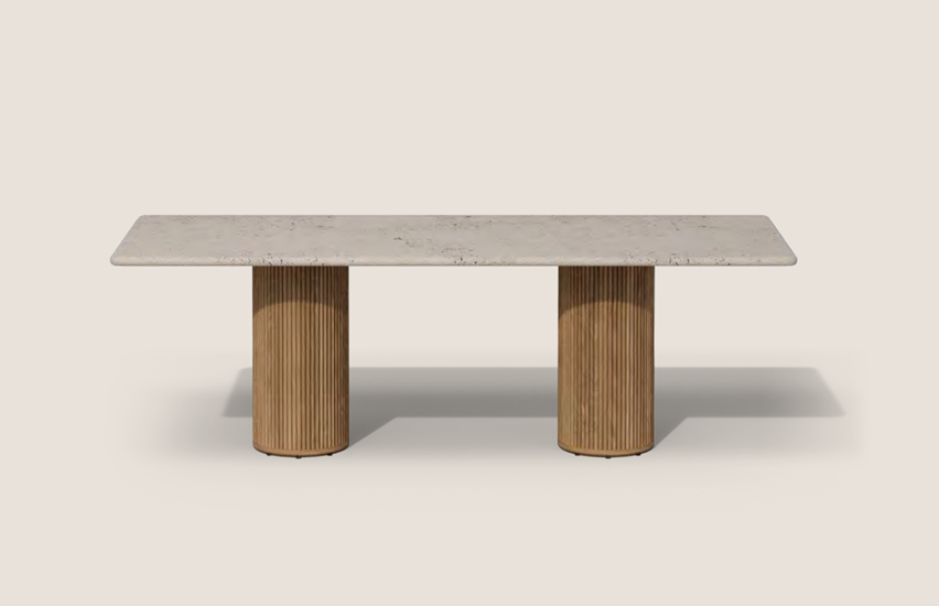 TRIBU OTTO Table hauteur bar rectangulaire 320X110cm piètement TECK &amp; plateau Céramique col.SABBIA