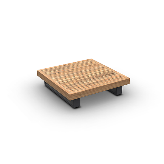 JATI-KEBON TRURO Table basse carrée 90x90cm Ht.22cm col.ALU CHARCOAL MAT &amp; TECK NATUREL