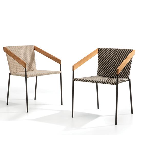 ETHIMO ALLAPERTO BISTR&#210; Fauteuil repas Teck&amp;M&#233;tal&amp;Cordage