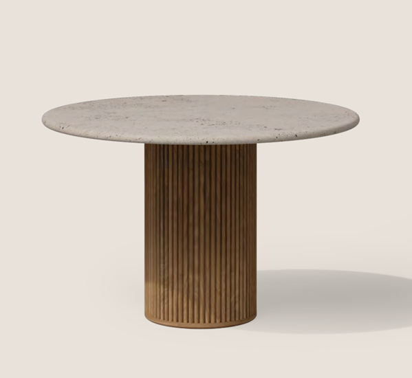 TRIBU OTTO Table hauteur bar ronde Ø148cm Ht.94.7cm piètement TECK &amp; plateau Céramique col.SABBIA