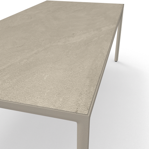 TRIBÙ - ILLUM Table repas 212X100cm Ht.76cm ALU col.Linen &amp; plateau CÉRAMIQUE col.Sabbia