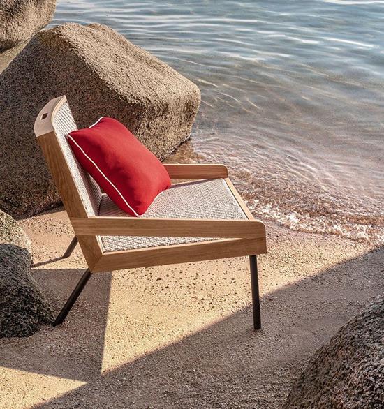 ETHIMO ALLAPERTO NAUTIC Fauteuil lounge Aluminium/Teck/Cordes